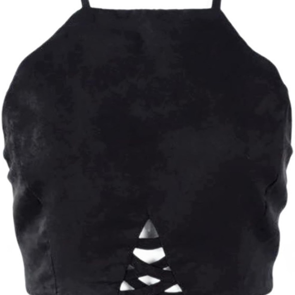 NWOT Boho Black Strappy Crop Top Size M - Picture 3 of 8